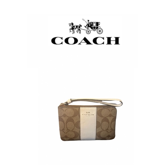Coach Handbags - Coach Signature NWOT Khaki Chalk Corner Zip Wallet